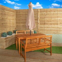 Rackhams Outdoor 4 Person Rectangular Wooden Garden Table, 2 Benches with Beige Havana Parasol & Base - Outdoor Furniture Sets - thumbnail 2