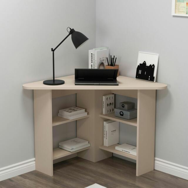 Rackhams Corner Computer Desk with Shelves-Gredos - Beige