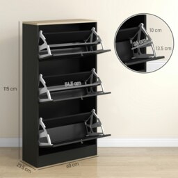 Rackhams Narrow Shoe Cabinet with 3 Flip Drawers for 18 Pairs of Shoes Black - thumbnail 5