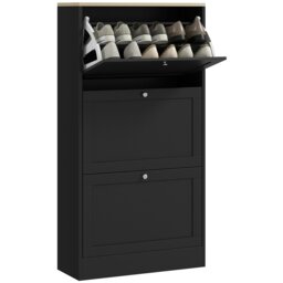 Rackhams Narrow Shoe Cabinet with 3 Flip Drawers for 18 Pairs of Shoes Black - thumbnail 2