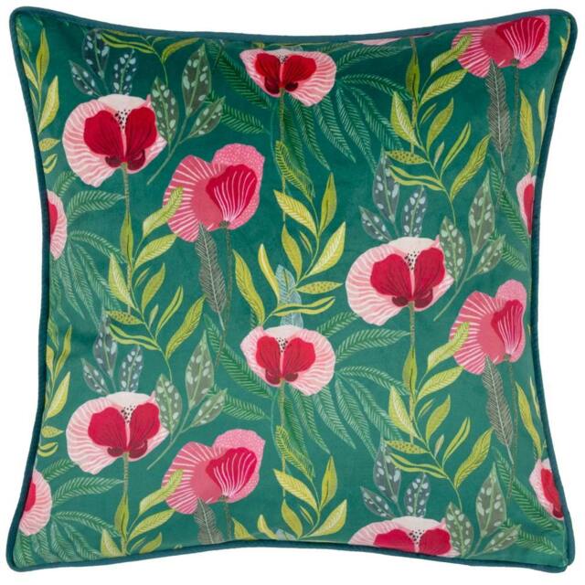 Rackhams House Of Bloom Piped Poppy Cushion Cover - Teal - 43cm x 43cm - Teal - 100% Polyester - image 1