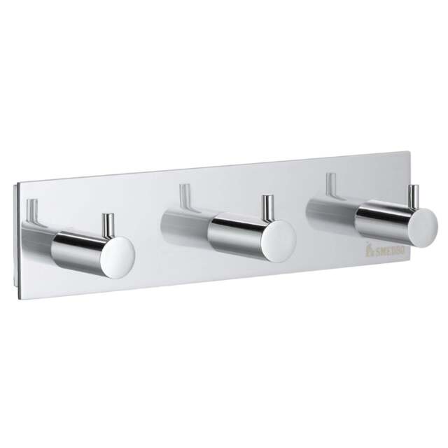 Rackhams Polished Chrome Triple Towel Hook Rail 40mm x 165mm Wall Mounted Bathroom Rectangular Robe Hooks Clothes Hanger Coat Peg