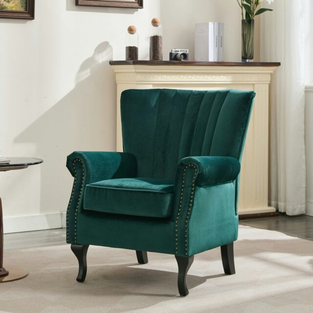 Rackhams High Back Modern Tub Chair Mid-Century Velvet Accent Chair Sofa w Soft Padded - image 1