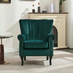 Rackhams High Back Modern Tub Chair Mid-Century Velvet Accent Chair Sofa w Soft Padded - thumbnail 3
