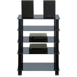 Rackhams TRINITY Gloss Black 5 Shelf with Black Legs Flat Screen TV Rack Glass Stand - 1 - Black - AV Rack - thumbnail 1