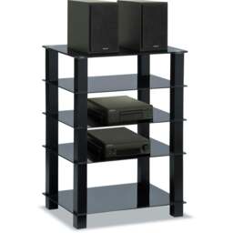 Rackhams TRINITY Gloss Black 5 Shelf with Black Legs Flat Screen TV Rack Glass Stand - 1 - Black - AV Rack - thumbnail 2