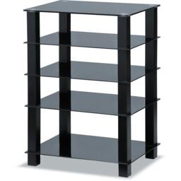 Rackhams TRINITY Gloss Black 5 Shelf with Black Legs Flat Screen TV Rack Glass Stand - 1 - Black - AV Rack - thumbnail 6