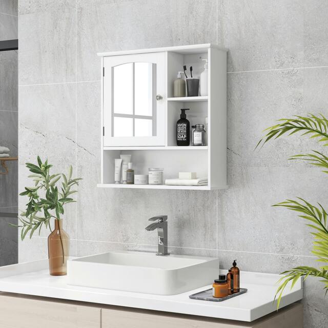 Rackhams Wall Mounted Bathroom Mirror Glass Storage Cabinet Cupboard with Shelf - image 1