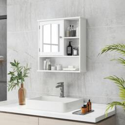Rackhams Wall Mounted Bathroom Mirror Glass Storage Cabinet Cupboard with Shelf