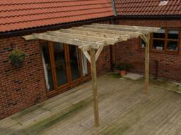 Rackhams Wall Mounted Wooden Pergola Kit - Orchid Design - Rustic Brown - 2.4m x 4.8m - thumbnail 4