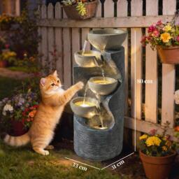Rackhams 5 Tier Garden Water Feature, Outdoor Water Fountain with LED Lights - Mixed Colour - 33L x 31W x 80H cm - 1 - thumbnail 3