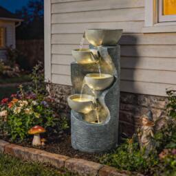 Rackhams 5 Tier Garden Water Feature, Outdoor Water Fountain with LED Lights - Mixed Colour - 33L x 31W x 80H cm - 1 - thumbnail 1