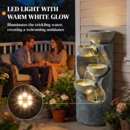 Rackhams 5 Tier Garden Water Feature, Outdoor Water Fountain with LED Lights - Mixed Colour - 33L x 31W x 80H cm - 1 - thumbnail 5