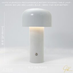Rackhams Gloss White Modern Mushroom Style Rechargeable LED Touch Dimmable Table Lamp - thumbnail 6