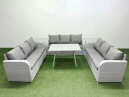 Rackhams 9 Seat Outdoor PE Rattan Garden Furniture with Cushions 3 Seater Sofa 2 Side Tables Light Grey