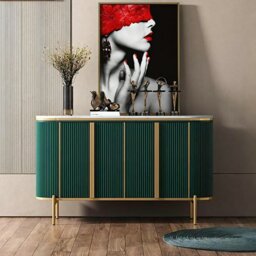 Rackhams Elec Sideboard, Green & Gold - 150cm - Green ( With White Table Top )