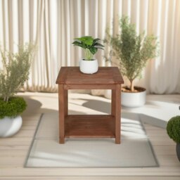 Rackhams 2 Tier Wooden Side Coffee Table For Garden Brown