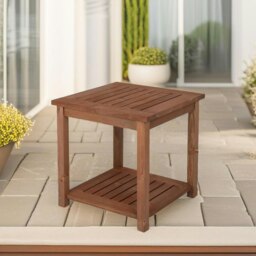 Rackhams 2 Tier Wooden Side Coffee Table For Garden Brown - thumbnail 3