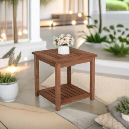 Rackhams 2 Tier Wooden Side Coffee Table For Garden Brown - thumbnail 2