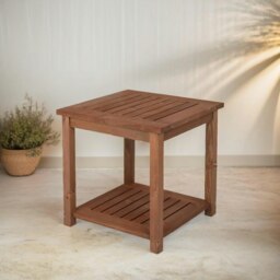 Rackhams 2 Tier Wooden Side Coffee Table For Garden Brown - thumbnail 4