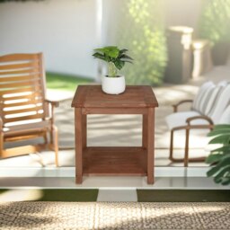 Rackhams 2 Tier Wooden Side Coffee Table For Garden Brown - thumbnail 5