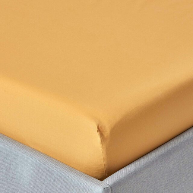 Rackhams Crisp & Cool 200 TC Egyptian Cotton Percale Fitted Sheet – 46 cm Extra Deep - Mustard Yellow - Single - image 1