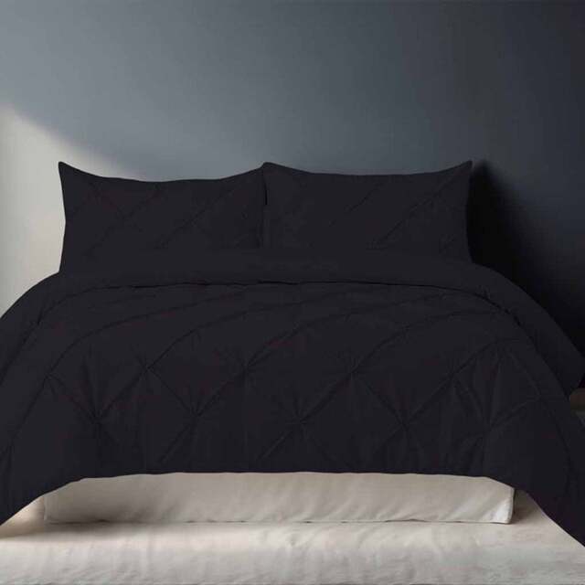 Rackhams Pintuck Pinch Pleated Polycotton Duvet Cover And Pillowcase/s Set Bed Linen - Black - Super King - image 1