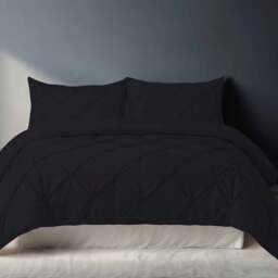 Rackhams Pintuck Pinch Pleated Polycotton Duvet Cover And Pillowcase/s Set Bed Linen - Black - Super King