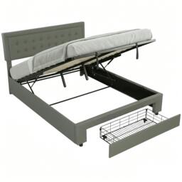 Rackhams King Bed Frame with Storage and Adjustable Headboard, Grey - thumbnail 2