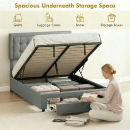 Rackhams King Bed Frame with Storage and Adjustable Headboard, Grey - thumbnail 4