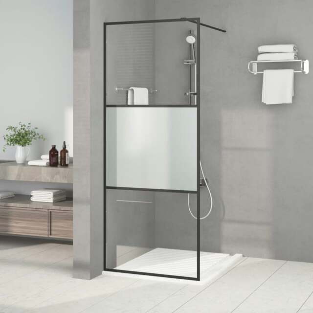 Rackhams Walk-in Shower Wall Black 80x195 cm Half Frosted ESG Glass