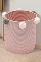 Rackhams Cotton Rope Basket Woven Laundry Blanket Toy Basket Organizer with Pompom Living Room Pink - Pink