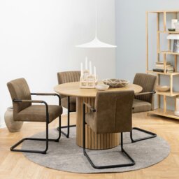 Rackhams Yale Dining Table in Oak Included 4 Adele Dining Chair in Light Brown Fabric - Brown - No - Brown