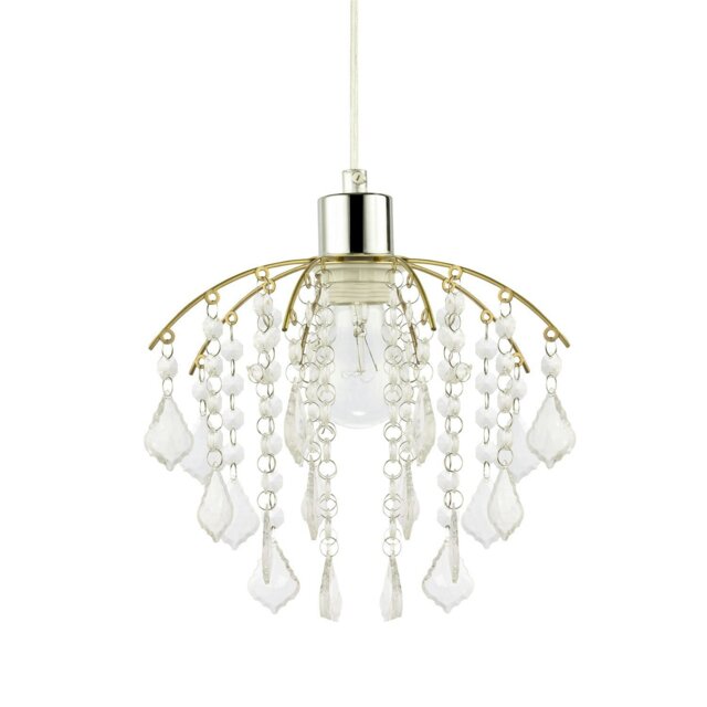 Rackhams Traditional Waterfall Pendant Shade with Clear Acrylic Droplets and Gold Frame - image 1
