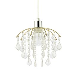 Rackhams Traditional Waterfall Pendant Shade with Clear Acrylic Droplets and Gold Frame - thumbnail 1