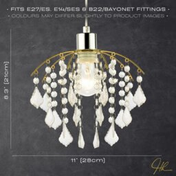 Rackhams Traditional Waterfall Pendant Shade with Clear Acrylic Droplets and Gold Frame - thumbnail 6