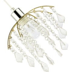 Rackhams Traditional Waterfall Pendant Shade with Clear Acrylic Droplets and Gold Frame - thumbnail 3