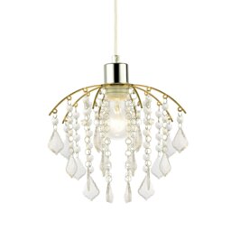 Rackhams Traditional Waterfall Pendant Shade with Clear Acrylic Droplets and Gold Frame - thumbnail 2