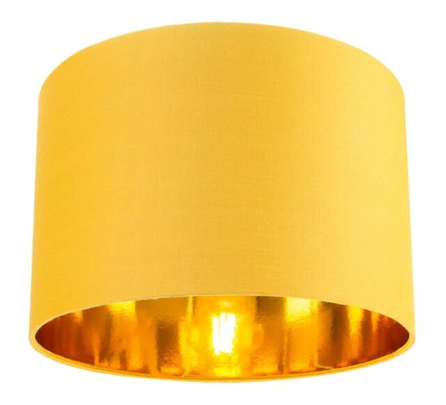 "Rackhams Contemporary Ochre Cotton 12"" Table/Pendant Lamp Shade with Shiny Gold Inner" - image 1