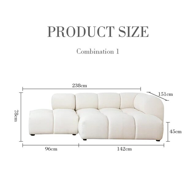 Rackhams Lysander Velvet Module Three Seater, Four Seater, Five Seater Sofa, Corner Sofa, White - Two Seater 238cm Combination 1 - image 1