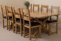 Rackhams Vermont Cross Leg Oak Extending Dining Table with Lincoln Oak Chairs - Natural Oak - 8 chairs - thumbnail 6