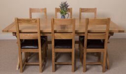 Rackhams Vermont Cross Leg Oak Extending Dining Table with Lincoln Oak Chairs - Natural Oak - 8 chairs - thumbnail 3
