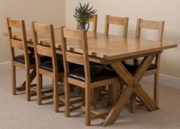 Rackhams Vermont Cross Leg Oak Extending Dining Table with Lincoln Oak Chairs - Natural Oak - 8 chairs - thumbnail 2