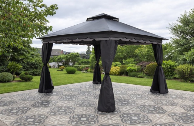 Rackhams Monaco Garden Gazebo with Curtains - Powder Coated Steel Frame 3m x 3m / 4m x 3m - 4m x 3m - image 1