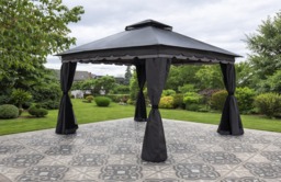 Rackhams Monaco Garden Gazebo with Curtains - Powder Coated Steel Frame 3m x 3m / 4m x 3m - 4m x 3m