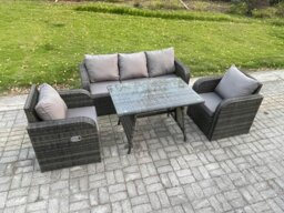Rackhams Rattan Wicker Garden Furniture Patio Conservatory Sofa Set with Rectangular Dining Table Reclining Chair 3 Seater Sofa - thumbnail 2