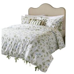 Rackhams Reversible Cotton Meadow Floral Duvet Cover Set - White/Cornflower - King/Super King - White/Cornflower - 100% Cotton - thumbnail 1