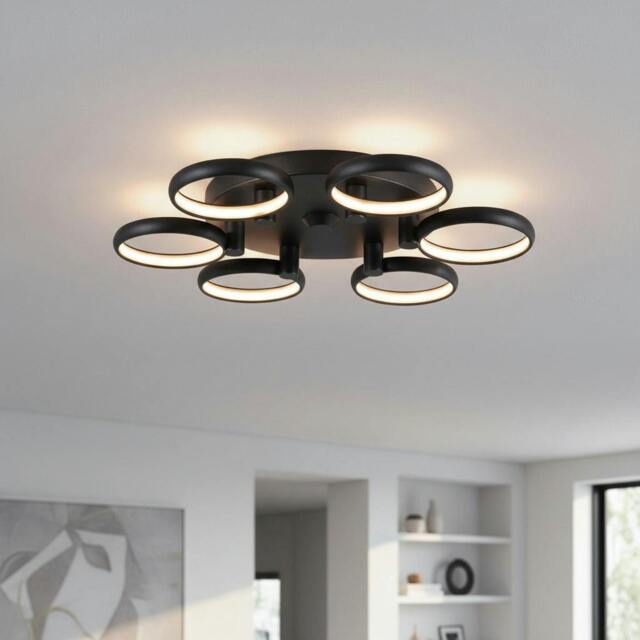 Rackhams 36 Watt Black Ring Design Large Flush Ceiling Light - image 1