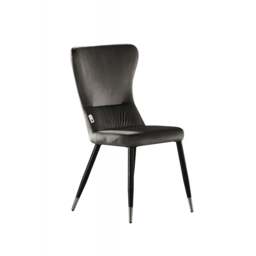 Rackhams Single New York Modern Velvet Dining Chair - High Back Design with Black Metal Legs, Stylish & Comfortable Seating for Dining or Office - Velvet - Grey  - Modern