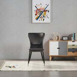Rackhams Single New York Modern Velvet Dining Chair - High Back Design with Black Metal Legs, Stylish & Comfortable Seating for Dining or Office - Velvet - Grey  - Modern - thumbnail 3